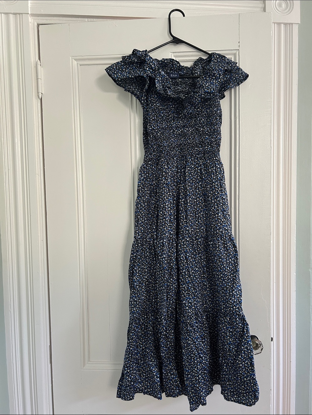 GAP Navy Blue Floral Smocked Maxi Dress